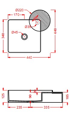 Раковина Artceram Cartesio CAL003 44х44 схема 2