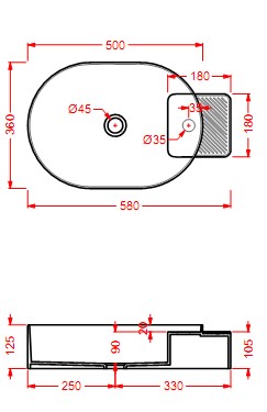 Накладная раковина Artceram Cartesio CAL001 58х36 схема 2