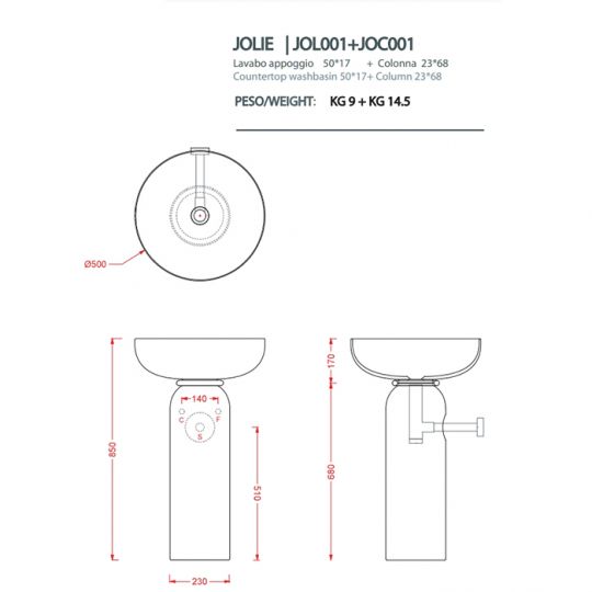 Накладная раковина Artceram Jolie JOL001 схема 2