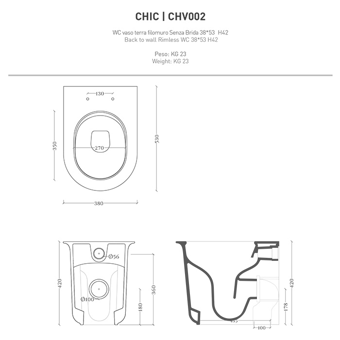 Унитаз Artceram Chic 380x530 мм напольный безободковый CHV002 ФОТО