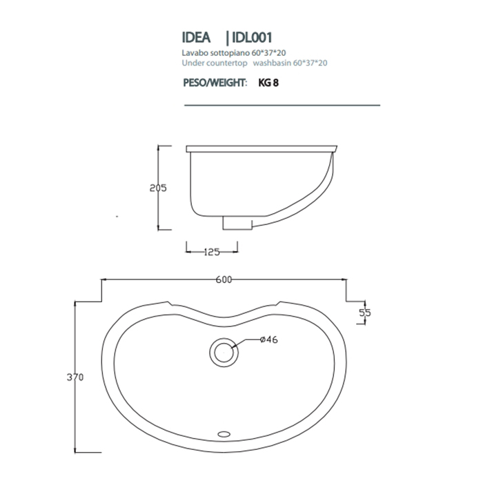 Встраиваемая раковина Artceram Idea IDL001 60х37 ФОТО