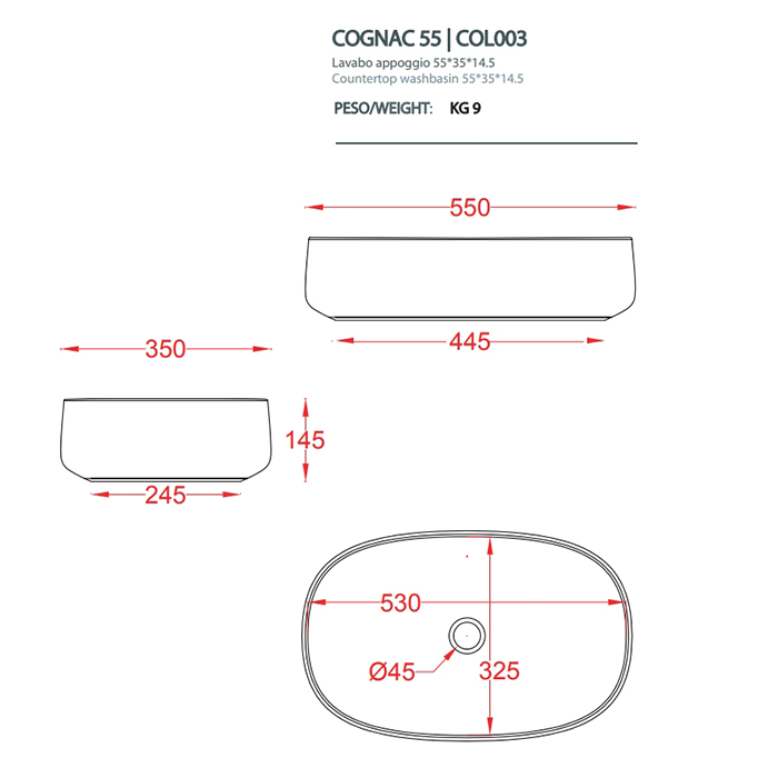 Раковина Artceram Cognac COL003 55х35 ФОТО