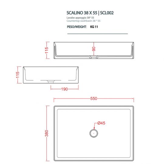 Раковина Artceram Scalino SCL002 55х38 схема 2 Раковина Artceram Scalino SCL002 55х38 схема 2