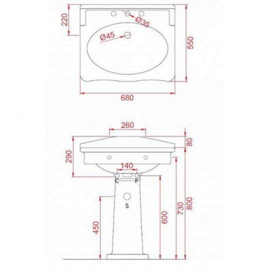 Пьедестал Artceram Hermitage 680 мм для раковины HEC002 цвет белый схема 2