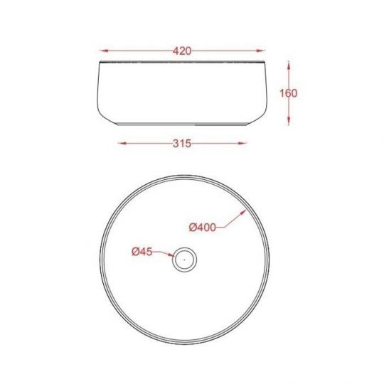 Раковина Artceram Cognac COL001 42х42 схема 2 Раковина Artceram Cognac COL001 42х42 схема 2