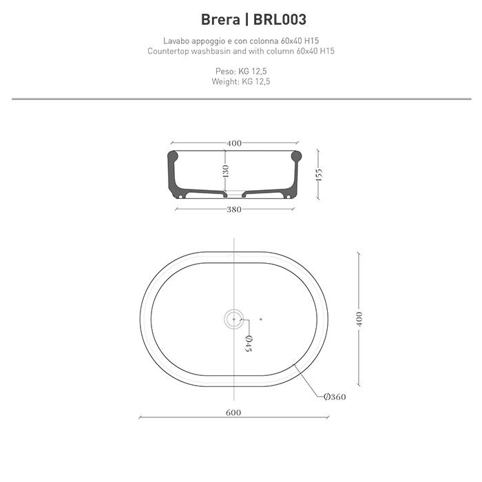 Раковина накладная Artceram Breraх 60х40 см BRL003 ФОТО
