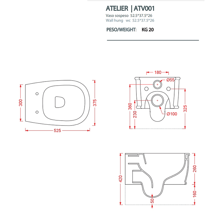 Подвесной унитаз Artceram безободковый Atelier ATV001 матовый ФОТО