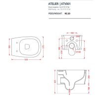 Подвесной унитаз Artceram безободковый Atelier ATV001 матовый схема 2