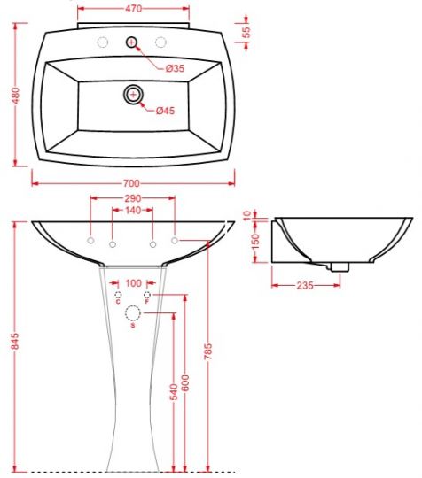 Раковина Artceram Jazz JZL004 70х48 схема 2