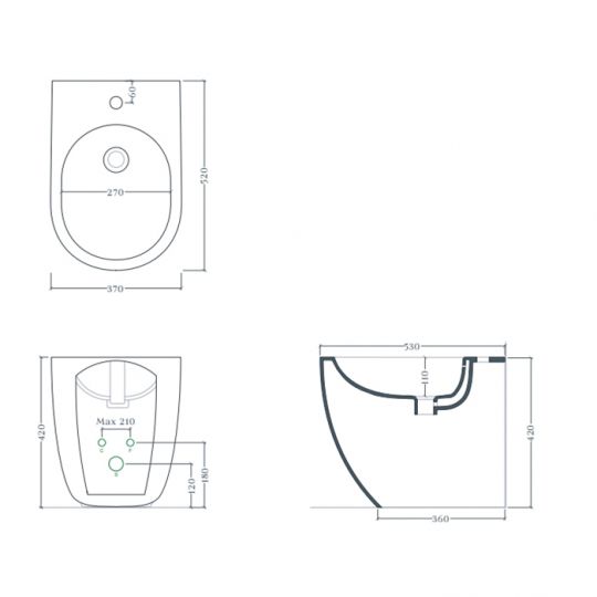 Напольное биде Artceram File 2.0 37х52 см с 1 отверстием FLB004 схема 2