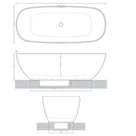 Отдельностоящая ванна ArtCeram HOOP ACW002 схема 2