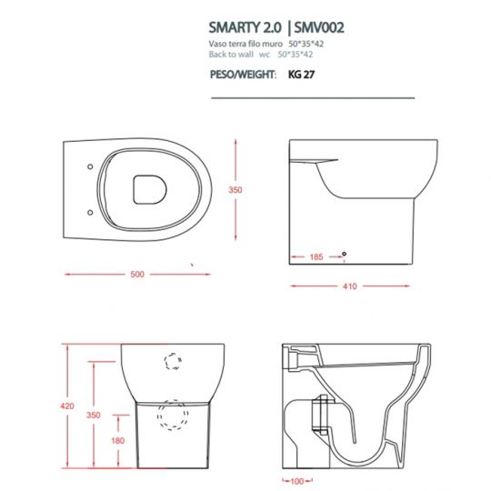 Унитаз Artceram безободковый Smarty 2.0 SMV002 цвет белый схема 2