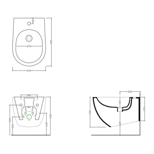 Подвесное биде Artceram File 2.0 370х520 мм подвесное с 1 отверстием под смеситель FLB003 схема 2