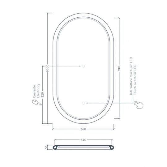Зеркало Artceram Milano 550х1000 мм со светодиодной подсветкой ACS019 схема 2 Зеркало Artceram Milano 550х1000 мм со светодиодной подсветкой ACS019 схема 2