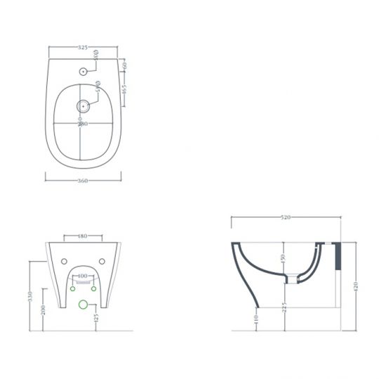 Биде подвесное Artceram Ten TEB004 схема 2 Биде подвесное Artceram Ten TEB004 схема 2