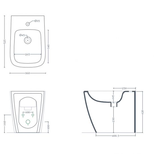 Биде напольное Artceram A16 360х520 мм ASB005 схема 2