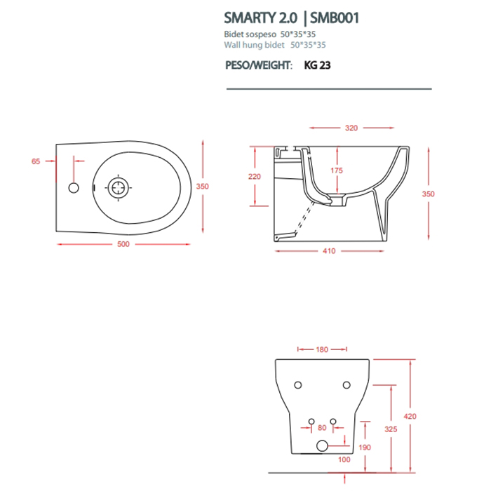Биде подвесное Artceram Smarty 2.0 SMB001 без крепежа ФОТО