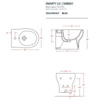 Биде подвесное Artceram Smarty 2.0 SMB001 без крепежа схема 2 Биде подвесное Artceram Smarty 2.0 SMB001 без крепежа схема 2