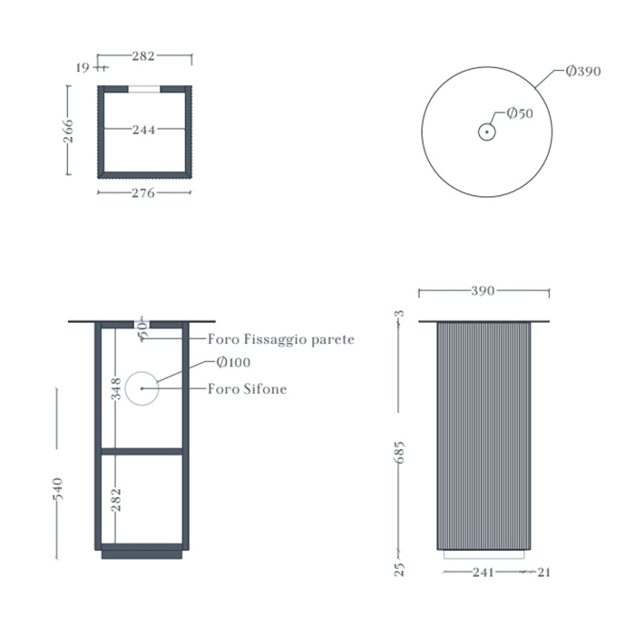 Тумба для раковины Artceram Mono 39х39х72 см столешница с резьбой хромированный слив в комплекте ACM041 ФОТО