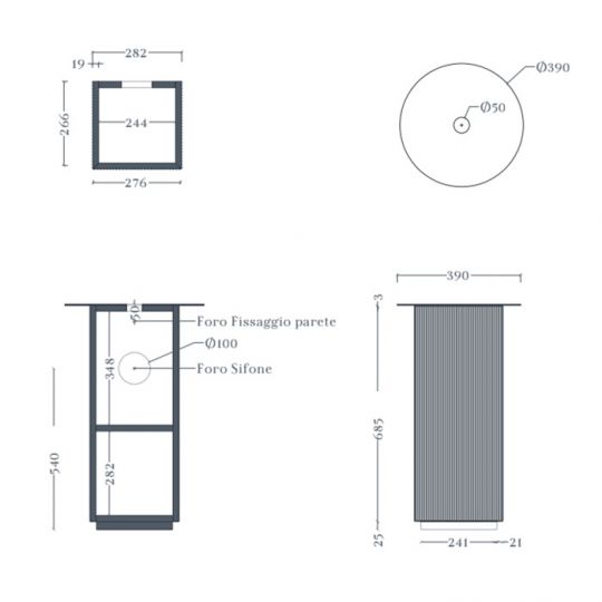 Тумба для раковины Artceram Mono 39х39х72 см столешница с резьбой хромированный слив в комплекте ACM041 схема 2