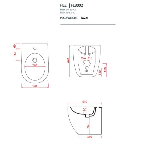 Биде напольное Artceram File 2.0 FLB002 схема 2