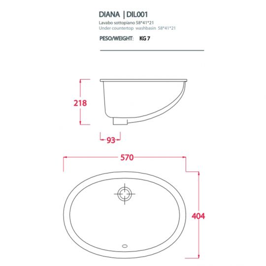 Встраиваемая раковина Artceram Diana DIL001 габариты: 57х40 см цвет белый схема 2
