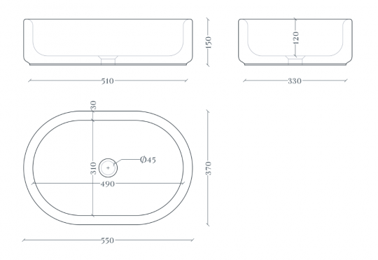 Овальная накладная раковина Artceram Wonder WNL001 55x37 см схема 2 Овальная накладная раковина Artceram Wonder WNL001 55x37 см схема 2