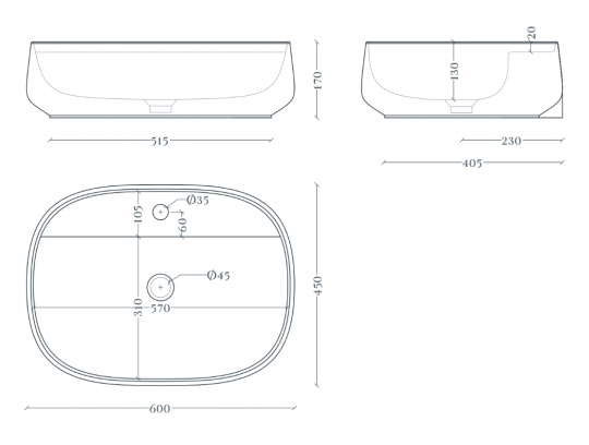 Овальная накладная раковина Artceram Whisky WHL002 60x45 см схема 2