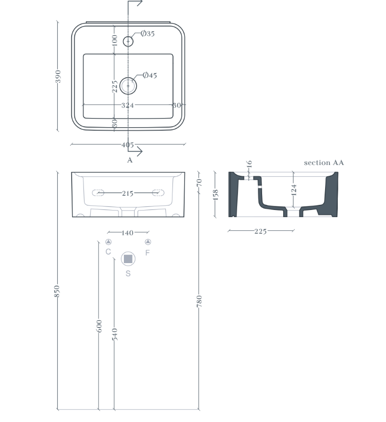 Прямоугольная раковина Artceram Rodolfo ROL004 40x38 см ФОТО