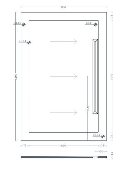 Керамический душевой поддон Artceram Aquanit PDR035 80x120 см схема 2