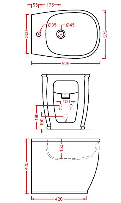 Биде напольное Artceram Atelier 370х520 мм ATB002 ФОТО