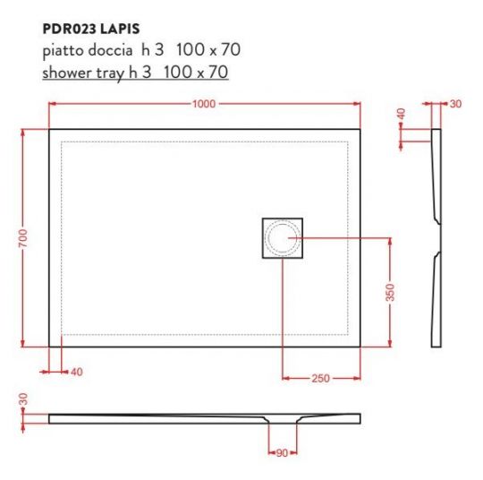 Керамический душевой Поддон Artceram Lapis PDR02 100х70 PDR023 схема 2