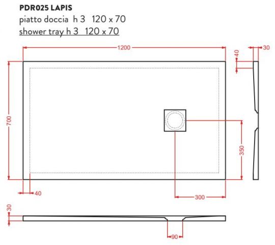 Керамический душевой Поддон Artceram Lapis PDR02 120х70 PDR025 схема 2 Керамический душевой Поддон Artceram Lapis PDR02 120х70 PDR025 схема 2