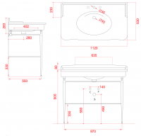 консоль Artceram Hermitage для раковины 1120 мм стеклянная полка HEA017 схема 2