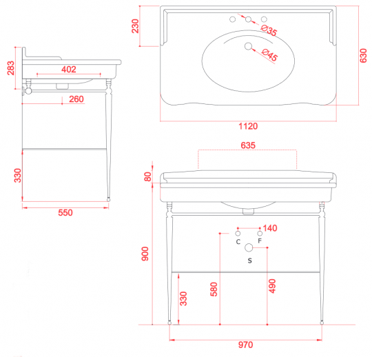 консоль Artceram Hermitage для раковины 1120 мм стеклянная полка HEA017 схема 2