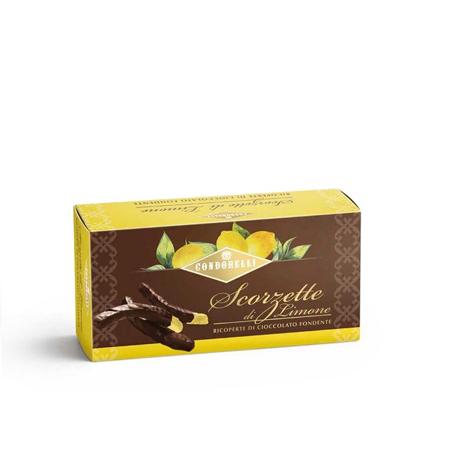 Лимонные цукаты в темном шоколаде, Condorelli, 80 г, Scorzette di limone candite ricoperte di cioccolato fondente 80 g