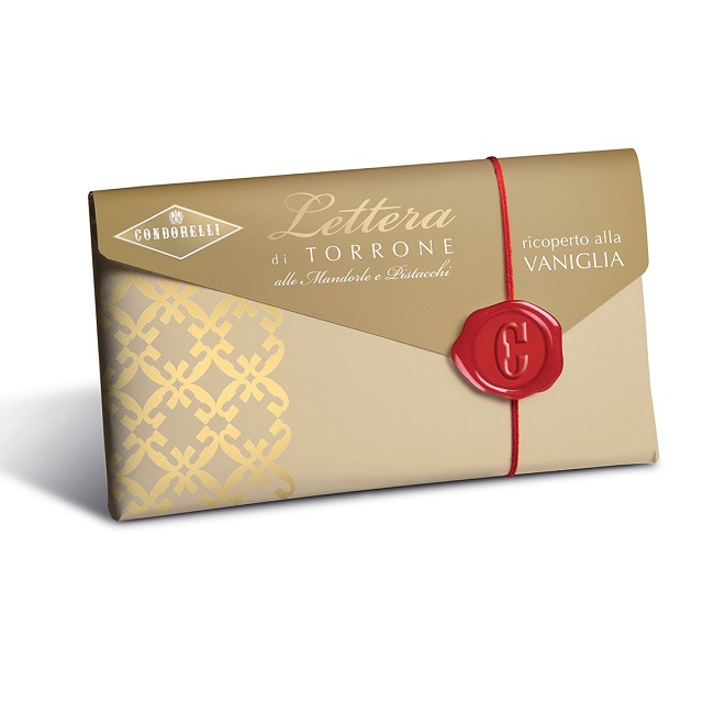 Торроне - конверт с ванильной глазурью, Condorelli, 100 г, Lettera di torrone morbido ricoperto alla vaniglia 100 g