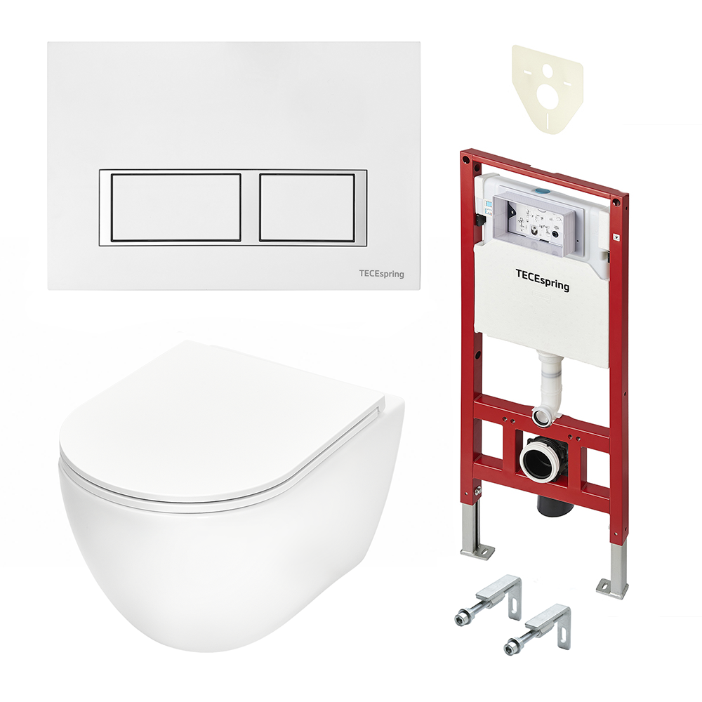 Комплект TECEspring Base, панель смыва с прямоугольными кнопками, унитаз модель S K402101/03/04WCS цена от 47 322 ₽ Фото Комплект TECEspring Base, панель смыва с прямоугольными кнопками, унитаз модель S K402101/03/04WCS