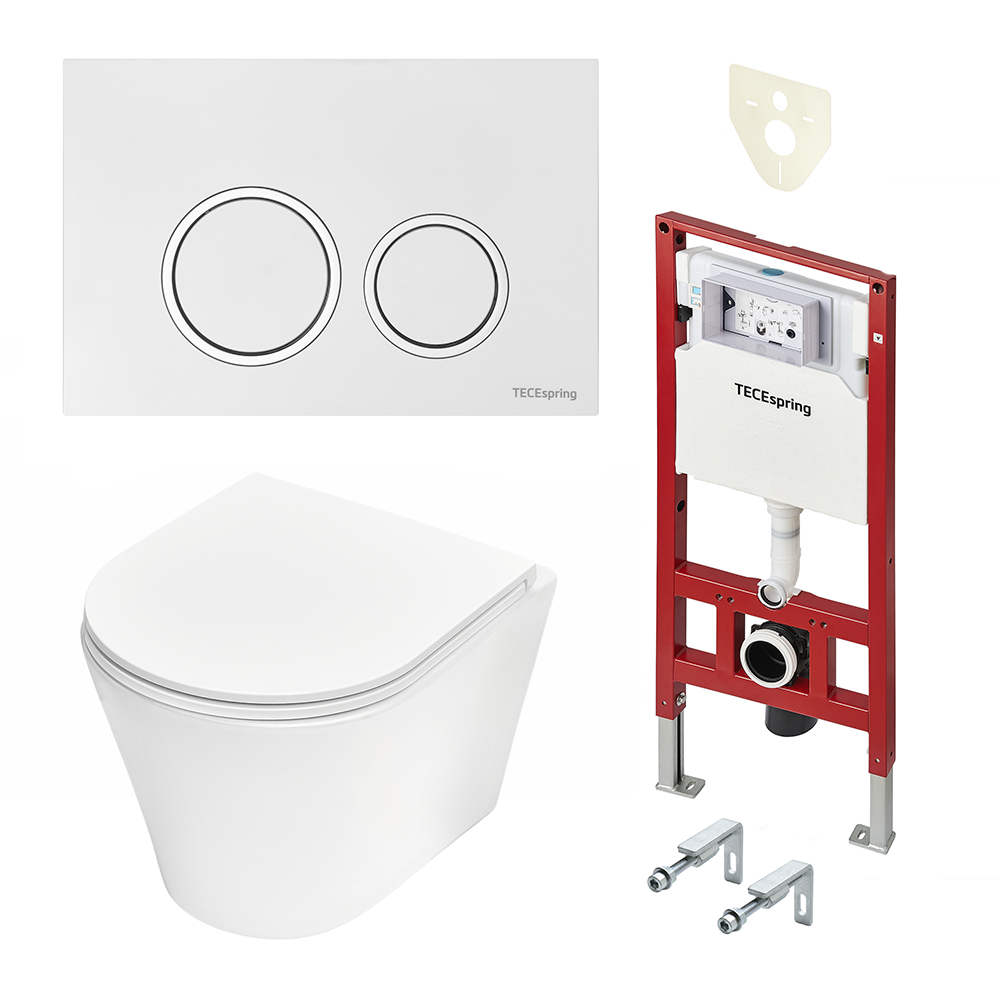 Комплект TECEspring Base, панель смыва с круглыми кнопками унитаз модель K K401101/03/04WCK цена от 46 827 ₽ Фото Комплект TECEspring Base, панель смыва с круглыми кнопками унитаз модель K K401101/03/04WCK