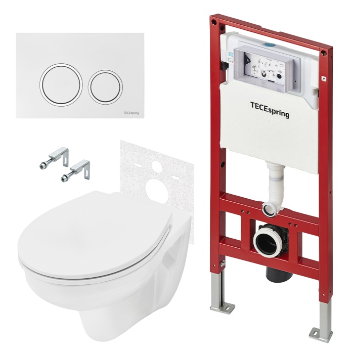 Комплект TECEspring Base, панель смыва с круглыми кнопками, унитаз Basic K401101/03/04WCB цена от 31 284 ₽ Фото Комплект TECEspring Base, панель смыва с круглыми кнопками, унитаз Basic K401101/03/04WCB