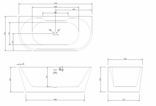 Ванна акриловая ABBER AB9296-1.7 170х80 схема 2