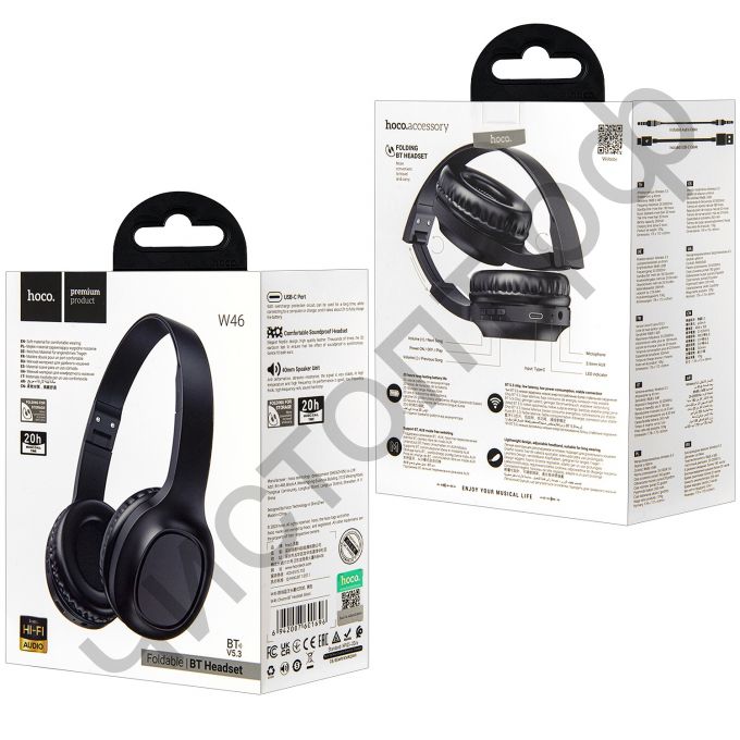 Bluetooth гарнитура стерео HOCO W46 Wireless Headphones полноразмер черный