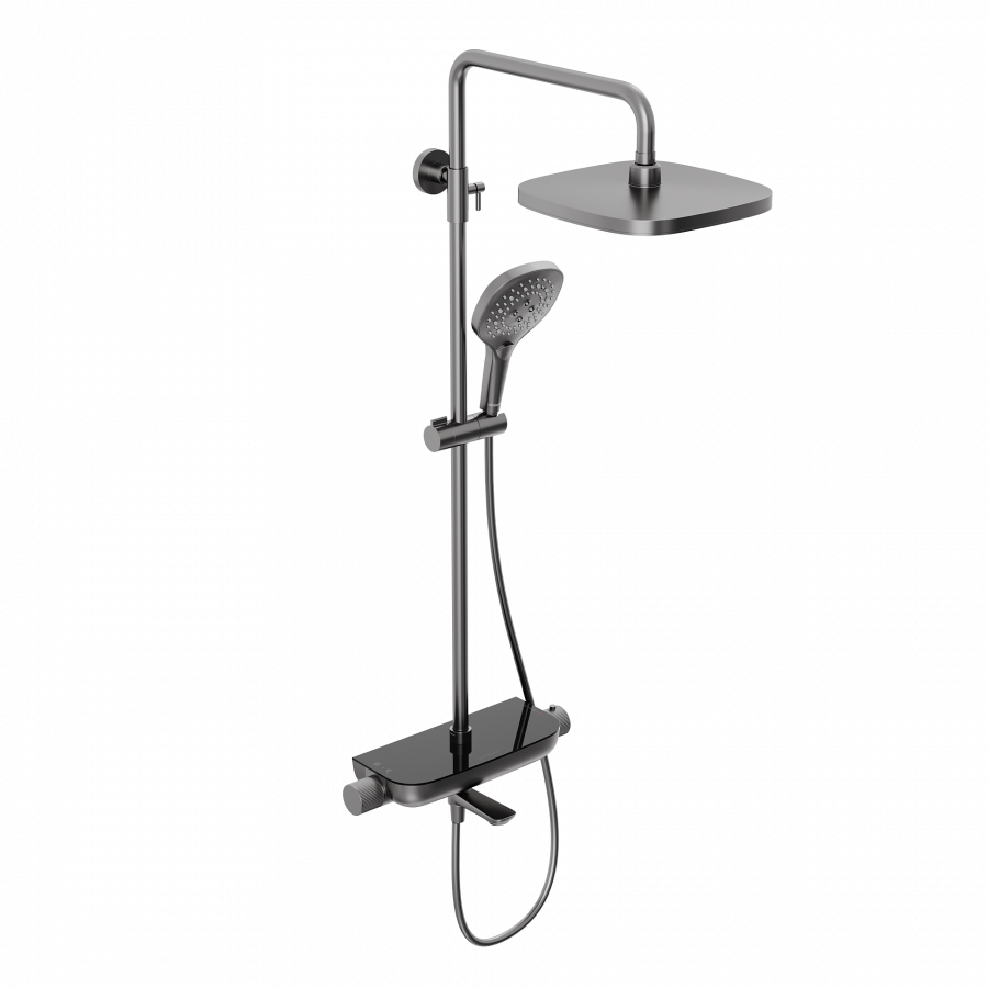 Душевая система ABELSBERG Lineara SNS52891GM с термостатом и полкой для ванны и душа, космическая сталь