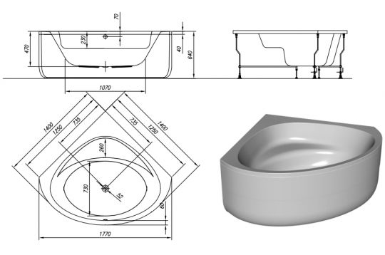 Гидромассажная акриловая ванна Kolpa-San DOLORES 140x140 схема 2 Гидромассажная акриловая ванна Kolpa-San DOLORES 140x140 схема 2