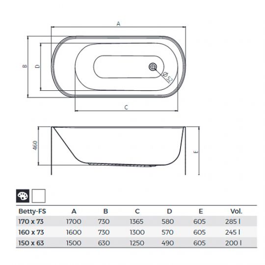 Отдельностоящая акриловая ванна Kolpa-San Betty FS 150x63 схема 2