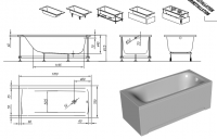 Прямоугольная акриловая ванна Kolpa-San Evelin 170х75 схема 2 Прямоугольная акриловая ванна Kolpa-San Evelin 170х75 схема 2