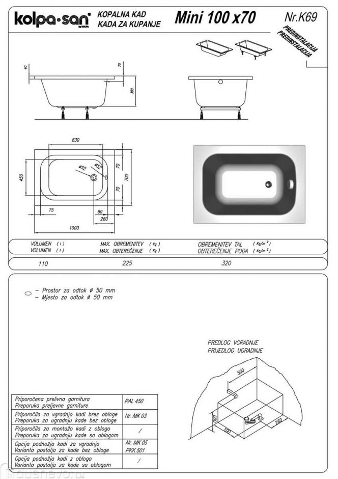 Встраиваемая акриловая ванна Kolpa-San Mini 100x70 ФОТО
