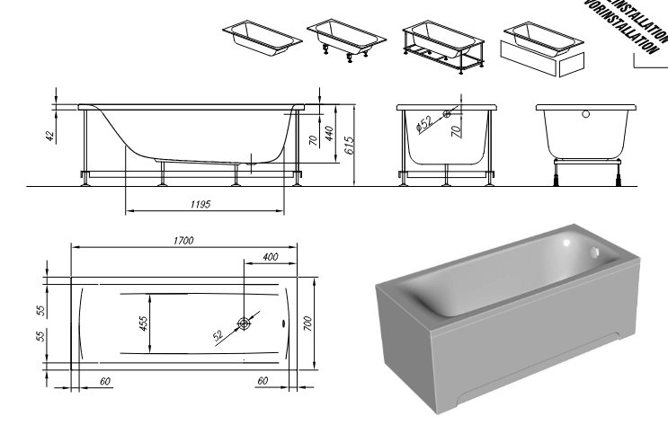 Прямоугольная акриловая ванна Kolpa-San Evelin 170х70 ФОТО