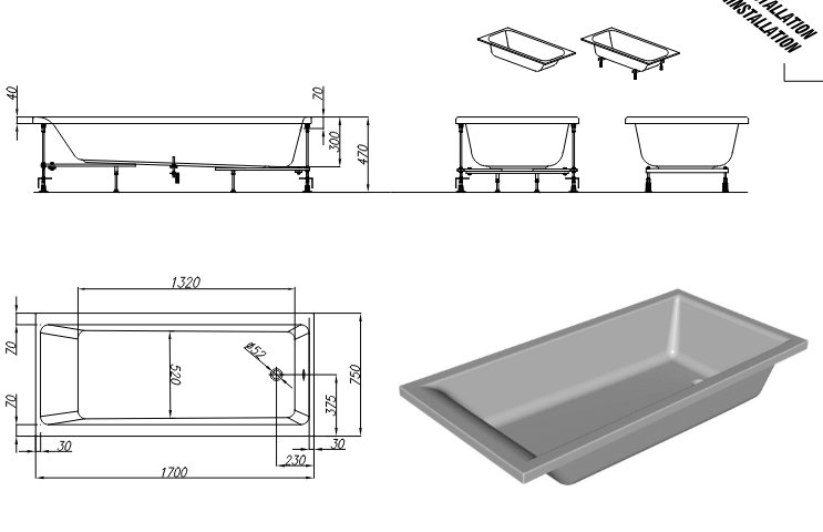 Прямоугольная акриловая ванна Kolpa-San FIGARO 170x75 ФОТО