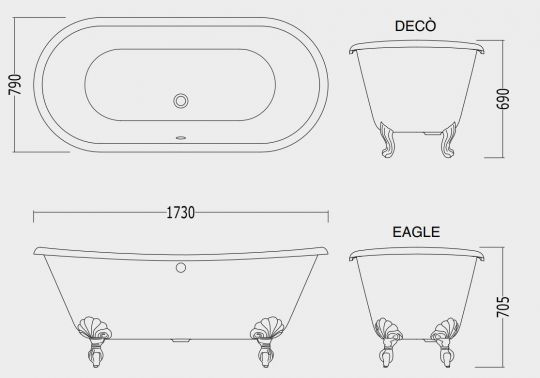 Чугунная ванна Devon&Devon Admiral  173x79 схема 2